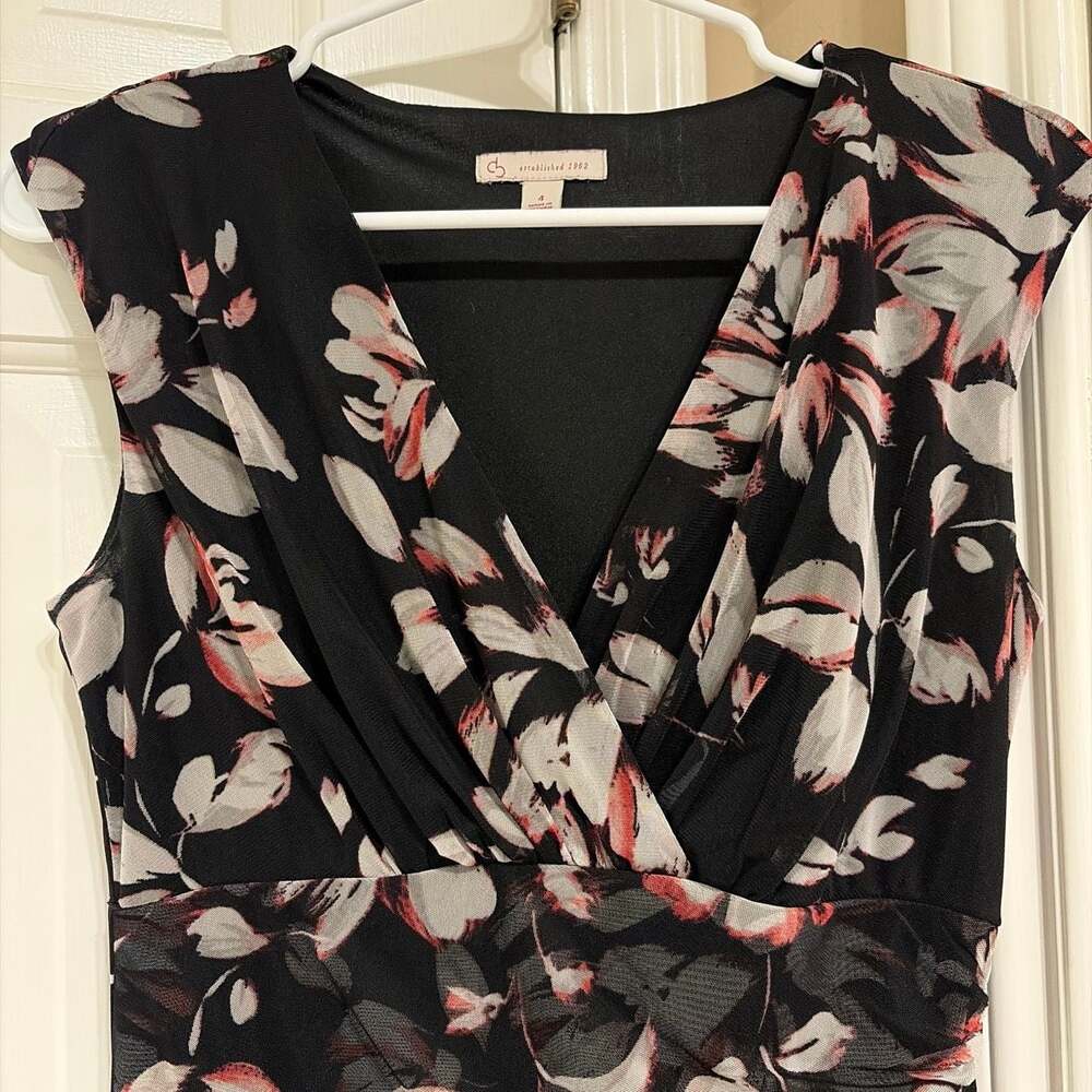 Connected Apparel Floral Cap Sleeve V-Neck Midi Dress Size 4 - Picture 4 of 7